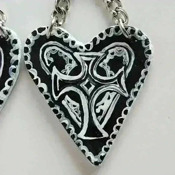 The Craft Witch inspired cross and heart black  and white goth earrings - Picture 7 of 11